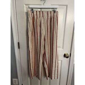 C&C California Cream & Red Stripe Wide Leg Linen Pants sz L NWOT
